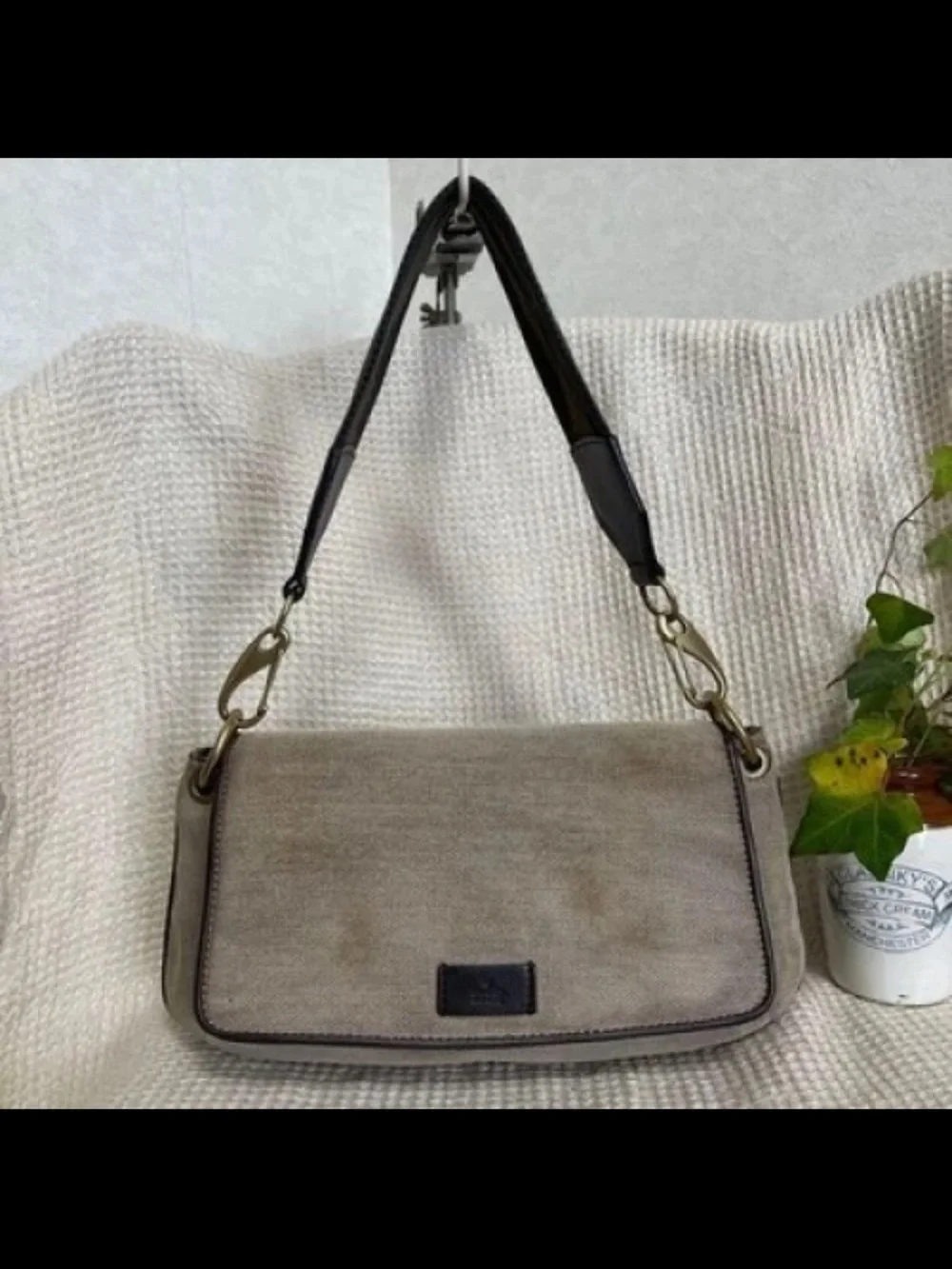 Gucci Taupe Canvas Shoulder Bag with Dark Brown Trim